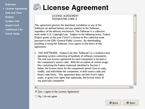 
	    License agreement screen.
	  