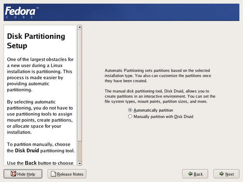 disk partitioning setup screen